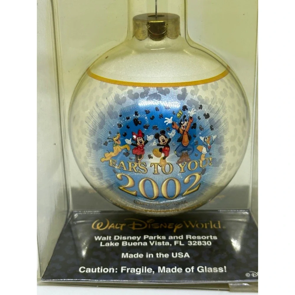 Disney Christmas Ornament White Ears To You‎ 2002 Mickey Mouse Glass Ball USA